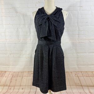 Kate Spade Cocktail Dress Black Sparkle Bow Wool Sleeveless Stretch Like-New S 4